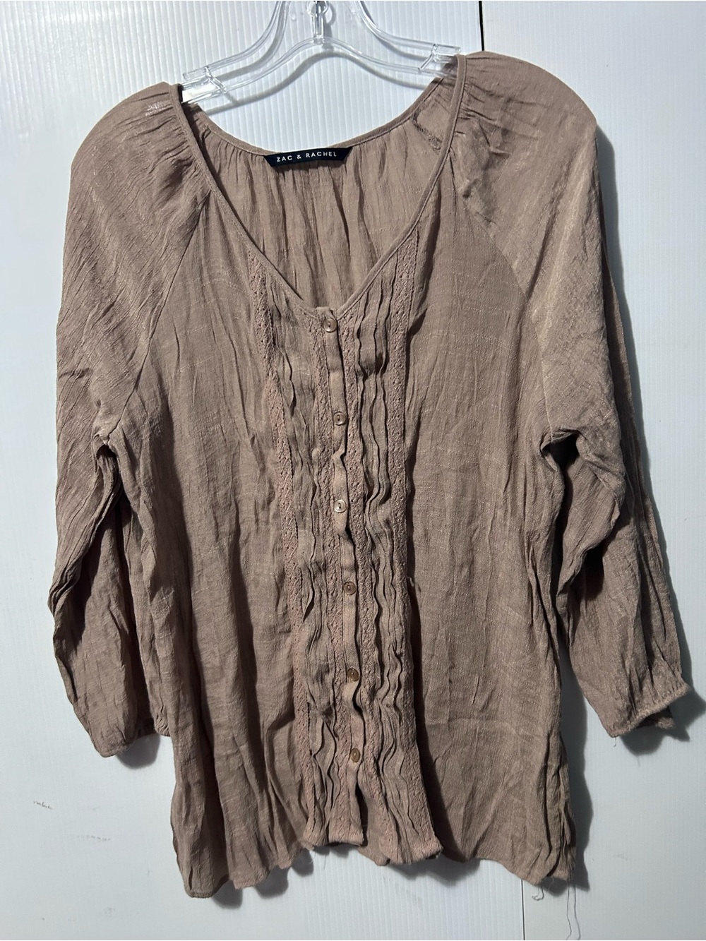 Zac & Rachel Women's Taupe Pintuck Button-Down Blouse